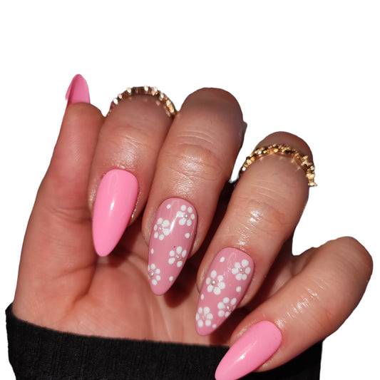 Press On Nails Flowers Pearls